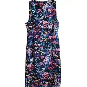 Belle Sky Womens Large Multicolor Floral Sleeveless Dress Lace Up Front Stretch